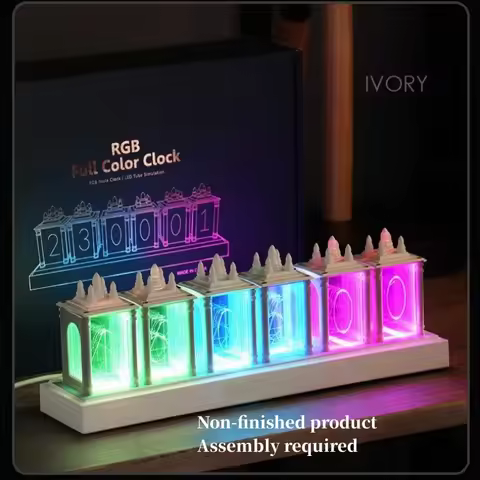 Digital Nixie Tube Clock Assembly Required with RGB LED Glows Table Clock for Gaming Desktop Decorat