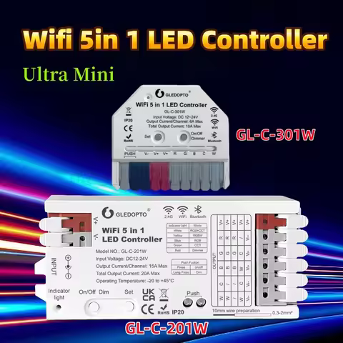 GL-C-301W/201W GLEDOPTO WiFi Bluetooth 5 in 1 LED Strip Controller RGBCCT RGBW CCT WWCW Dimmer Tuya 