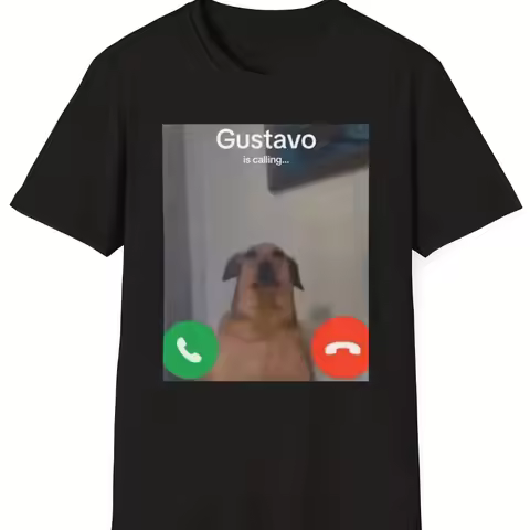 Gustavo The Dog'S Funny Phone Call Graphic T-Shirt Women's Black Casual Short Sleeve Round Neck Tee 