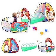 3pc Dinosaur Kids Play Tent with Tunnel and Ball Pit for Kids, Easy Pop Up Tent for Boys and Girls, Foldable Playhouse Tent with Dart Board, Toys for Toddlers Indoor &amp; Outdoor Use