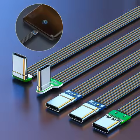 1Pc TYPE-C To TYPE-C Cable 90-degree Flexible Flat Silicone Left/Right Angled for Camera Phones 2A F