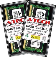 A-Tech 64GB (2x32GB) DDR4 2666MHz SODIMM PC4-21300 2Rx8 Non-ECC CL19 1.2V 260-Pin SO-DIMM Laptop Not