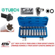 1/2" INCH 19 PCS E-TROX LONG E-TROX SOCKET LENGTH (78MM)& NORMAL E-TROX SOCKET LENGYH( 38MM) SET