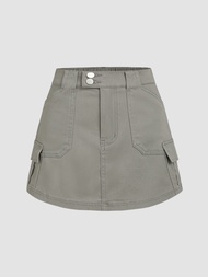 Cider Denim Cargo Button Mini Skirt