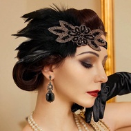 1920s Flapper Feather Headband, 20s Sequined Showgirl Headpiece, Hair Accessories For Women Party,Gy