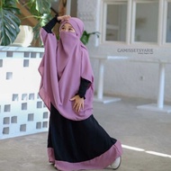 French Khimar Anak Twotone Kombinasi Dua Warna Setelan Rok Wolfis