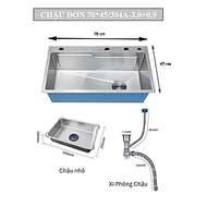 Chậu rửa chén bát Valenza 1 hố lớn 78x45cm inox304 chuẩn 100% dày 3li, kèm bộ xả thoát nhanh chống h