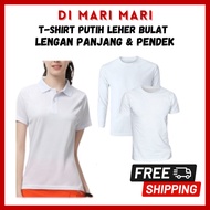 BAJU SUKAN PUTIH LEHER BULAT (TANPA KOLAR) Lengan Panjang / Lengan Pendek