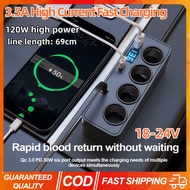 120W Car Charger 4-Socket Car Cigarette Lighter Splitter QC3.0+PD30W USB Retractable Conversion Plug