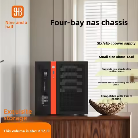 Chassis 4-Bay NAS Case 12.8L for ITX SFX PSU Hot-Swap 75mm Cooler 225mm Low-Profile GPU Mini Server
