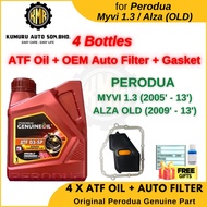 4 Botol - Original Perodua ATF Oil D3-SP Myvi 1.3 (2005 - 2013) Alza Old + ATF Auto Filter (13 Holes