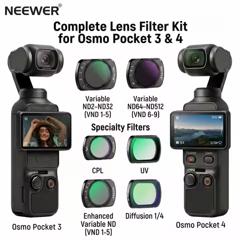 NEEWER Filter Kit for DJI Osmo Pocket 3 / Pocket 4 Dual VND 2in1 ND2-32 ND64-512 & CPL+ND2-32+1/4 Bl