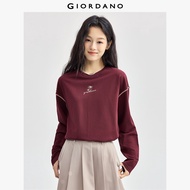 GIORDANO Women T-Shirts Flower Embroidery Cotton Tee Crewneck Scalloped Embroidered Long Sleeve Fash