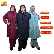 BCM Suit Muslimah Plus Size Abaya Lace di Lengan | Set Baju Dan Seluar - Ironless / Kain Tebal | Baju Raya Viral