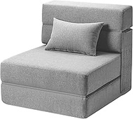 SUYOLS Folding Sofa Bed with Pillow- Convertible Chair Floor Couch &amp; Sleeping Mattress - Foldable Memory Foam Sleeper for Living Room/Dorm/Guest Room/Home Office/Apartment/Upstairs Loft, Light Grey