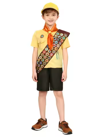 Anime Up‌ Grandpa and Russell Cosplay Costume Salesman Old Man Carl Roleplay Set Russell Yellow Shir
