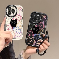 Black line cats pearl bracelet Case For Realme 5S 5i C3 6i C25Y C21Y Realme 11X C67 C11 C53 C51 N53 