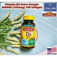 วิตามินดี 3 Extra Strength D-3 5000IU (125 mcg) 90 100 180 or 220 Softgels - Nature Made Vitamin D3 วิตามินดีสาม