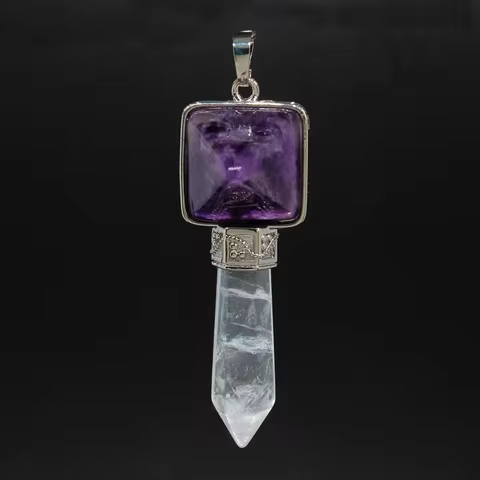 Rock Crystal Hexagon Prism Stone Pendant For Necklace DIY Natural Healing Amethyst Quartz Lapis Lazu