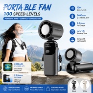 Powjen Handheld Fan Ice-Cool Cooling Fan 2400mAh USB Rechargeable 100-Speed Digital Display Foldable