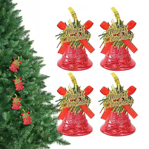 Christmas Bells 4X Cute Tree Bells Ornaments Jingle Bells Christmas Outdoor Bells Decor Merry Christ