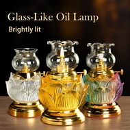 Crystal Lotus Ghee Lamp Buddhist Offering Oil Lamp Eternal Flame Lamp Adjustable & Wind-Resistant Oi