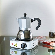 (สีเงิน) ชุดเตาไฟฟ้ามินิ 500W + กาต้มกาแฟ มอคค่าพอท ฐานสแตนเลส Stainless Moka Pot (4cup/200ml)