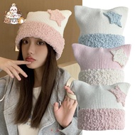 Cat Beanie Beanie Star Patch Crochet Knitted Hat Grunge Accessories