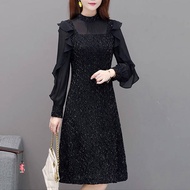 Gown For Ninang Wedding Civil Wedding Dress Formal Dress Elegant Black Dress New Women's Clothing Spring and Autumn Long Sleeve Flying Sleeve French Dress