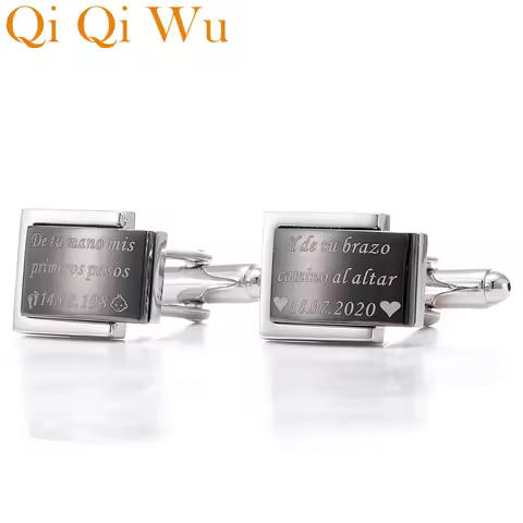 Personalized Mens Black Shirts Cufflinks Wedding Gifts Jewelry Father of the Bride Custom Engrave Cu