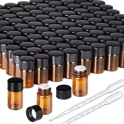 10 Pack, 2/3/5ml Amber Essential Oil Glass Bottles, Small Oil Bottles Sample Bottles, Ointment Bottl