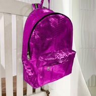 Pink Metallic Python Leather Backpack Snakeskin Rucksack Laptop Bag Hand Luggage