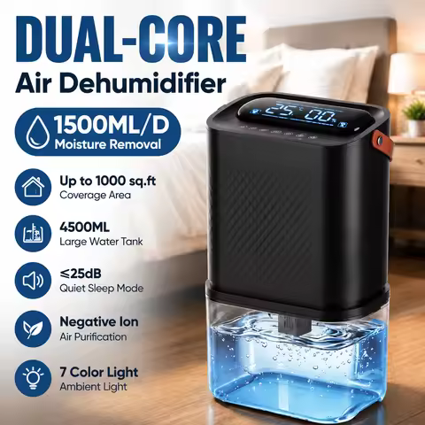 4.5L Dual Core Air Dehumidifier 80W Portable Moisture Absorber Dryer Machine Air Dryer for 90㎡ Home 