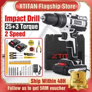 【XTITAN Flagship Store】2Battery 188VF Cordless Impact Drill Electric Portable ScrewDriver Rechargeable Lithium Battery Drill LED light +2 Speed