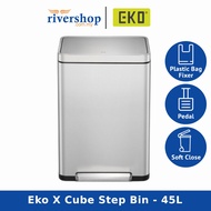 EKO X Cube Step Bin EK9368MT - 45L Stainless Steel Step Bin Foot Pedal Dustbin Rubbish Bin Trash Can