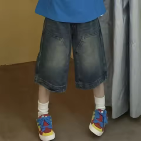 Y2K Vintage Baggy Jean Shorts Womens Washed Wide Leg Capri Pants Casual Barrel Jeans Denim Shorts Me