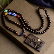 新款原創項鏈  8mm虎皮沉搭配一眼天珠 沉香木雕刻觀音吊墜