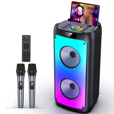 Wireless Bluetooth Speaker, Karaoke Machine with 2 Microphone, Home Karaoke Party Speaker with LED L