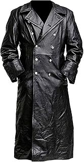 German Classic Officer WW2 Military Uniform Black Leather Trench Coat