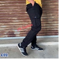 Cargo Army Slack 6Pockets Pants Unisex Tactical Elasticated Lelaki/Perempuan Waist Slimfit Local Sel