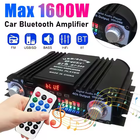 1600W Peak Power HiFi Sound Amplifier Remote Control Bluetooth-Compatible 4 Channel HiFi Stereo AMP 