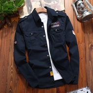 Spring Autumn Outdoor Pure Cotton Military Men's Long-Sleeved Slim-Fit Shirt Hong Kong Youth Casual 