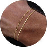 MoodearStack6.5-8 Inch Men's Bracelet Set-Exquisite 14K Gold-Plated 2mm/5mm Snake Bone Chain/Cuban C