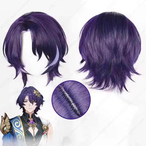 HSR Dr. Ratio Cosplay Wig 33cm Purple Mixed Color Wigs Heat Resistant Synthetic Hair