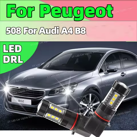 2pcs DRL Lamp P13W Canbus LED Bulbs Daytime Running Light 6000K White For Peugeot 508 For Audi A4 B8