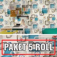 PAKET 5 ROLL Wallpaper Sticker Dinding Kotak Doraemon 3D Ukuran 45Cm X 10M Wallpaper Rika