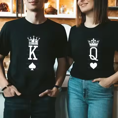 Queen Crown Couple Matching Tshirt Men Women Valentine Lovers Shirt Fashon Trend Wife Husband Tee Ha