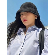 Long Beauty LC Knitted Bucket Hat Women Spring Autumn 2025 Korean Style Hand-Knitted Big Head Wool H