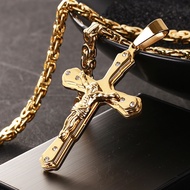 Layers Jesus Christ Cross Pendant Necklace For Men 18K Gold Stainless Steel Byzantine Mens Pendant C