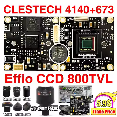 4140 673 CLESTECH Camera Module Real 800TVL Sony CCD Effio HD Chip Circuit Board 100%New 32*32mm PAL